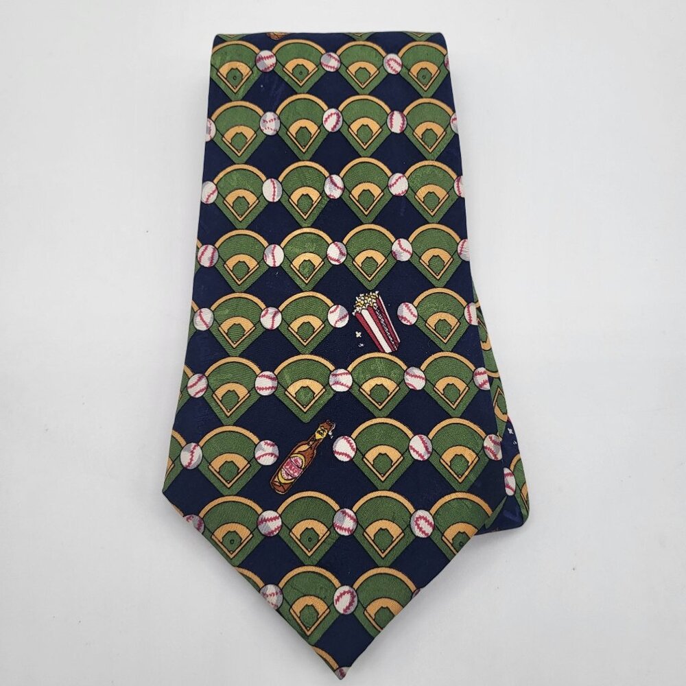 VTG Nicole Miller 1995 Men's Silk Tie Baseball Sports Theme